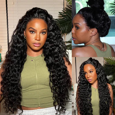 4x4/13x4/13x6/Full Frontal/360/Full Lace Transparent Lace Jet Black 1# Color Wig - Deep Wave