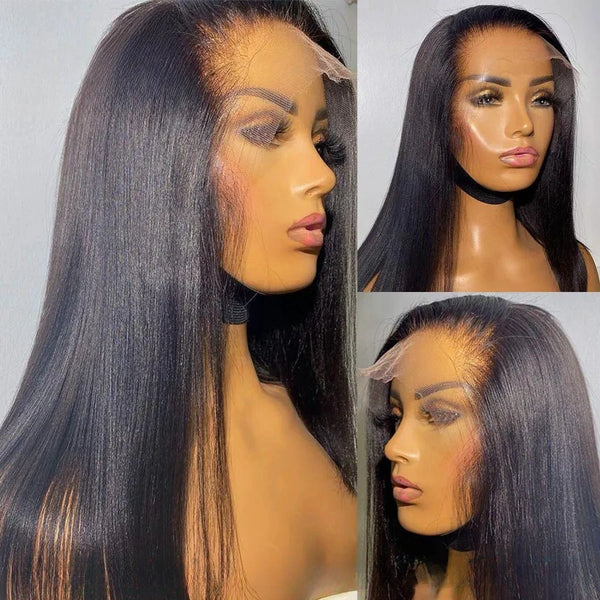 WHOLE LACE NO MESH TRANSPARENT LACE HUMAN HAIR WIG WITH TRANSPARENT DRAWSTRING - YAKI STRAIGHT