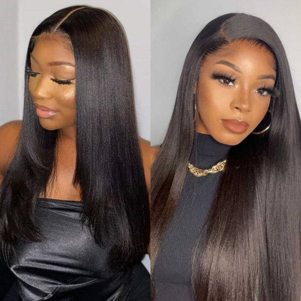 WHOLE LACE NO MESH TRANSPARENT LACE HUMAN HAIR WIG WITH TRANSPARENT DRAWSTRING - YAKI STRAIGHT