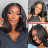 2x6 HD Swiss Lace Middle Part Closure Human Hair Bob Wig - Yaki Straight