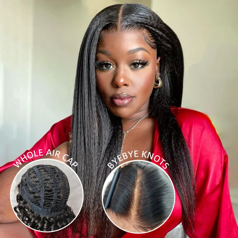 “Whole Air Cap” 5x5 /13x6  Fitted Bye~Bye~KNOTS HD Lace Wig - Yaki Straight