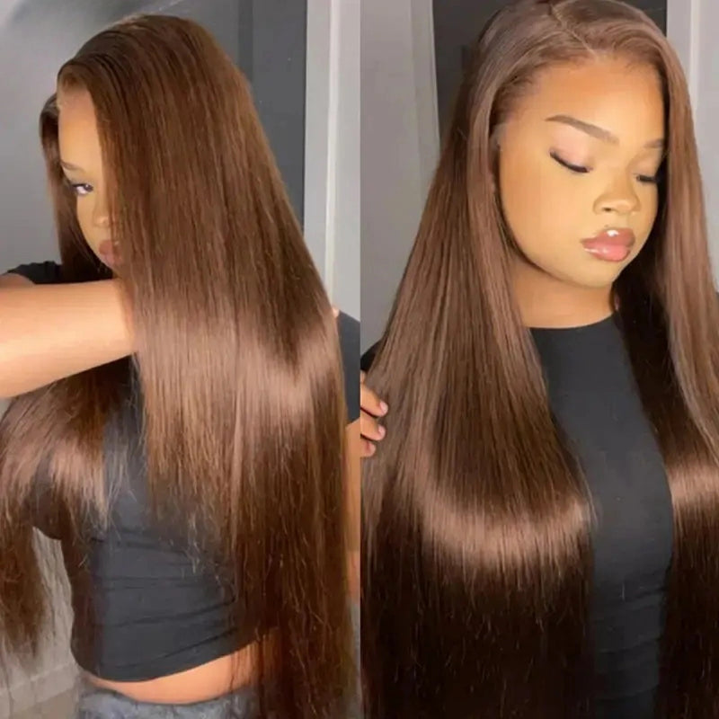 5x5/13x6 Transparent Lace Front Preplucked Chocolate Brown Color Wig - Layered Cut Straight
