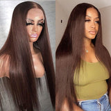 Amarachi 13*6  Lace Front Chocolate Brown Silk Straight Human Hair Wigs Fake Scalp