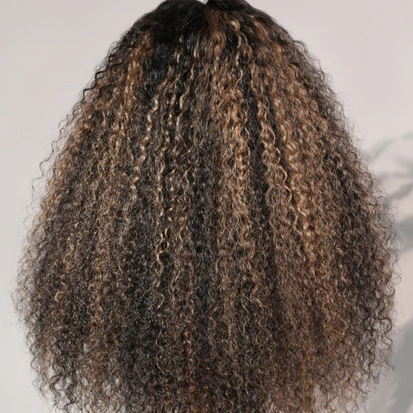 【Upgraded】PreCut 4-Line Invisible Strap 360 HD Lace Highlight Color Wig - Jerry Curly