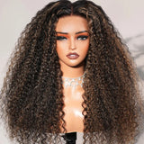 【Upgraded】PreCut 4-Line Invisible Strap 360 HD Lace Highlight Color Wig - Jerry Curly