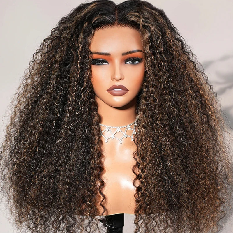【Upgraded】PreCut 4-Line Invisible Strap 360 HD Lace Highlight Color Wig - Jerry Curly