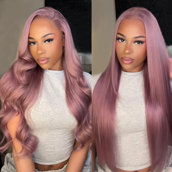 5x5/13x4 Transparent Lace Front Pre-plucked Hairline 150%180% Ash Purple Color Wig - Straight