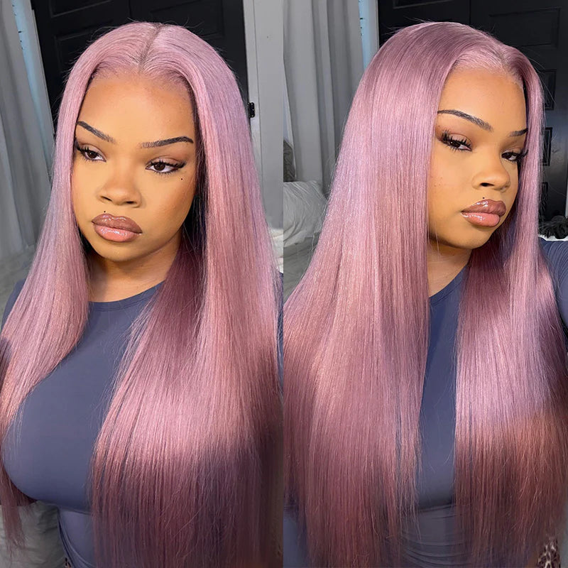 5x5/13x4 Transparent Lace Front Pre-plucked Hairline 150%180% Ash Purple Color Wig - Straight