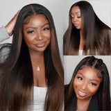 "3D DOME CAP" 9x6 HD Lace Upgraded Hairline C-shape Ear Glueless Ombre Color Wig with Drawcord - Light Yaki Straight
