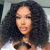 Ava 13x6 transparent lace front wig with deep wave black voluminous curly human hair and natural lace part