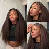 [50% OFF]HALF PRICE /// 360 Transparent Lace Preplucked Hairline Human Hair Brown Color Wig - Kinky Straight