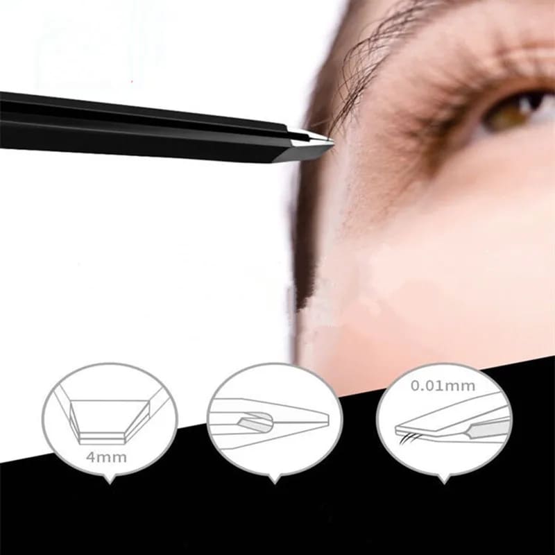 Black Eyebrow Tweezers Stainless Steel Slant Tip Hair Removal Makeup Tool