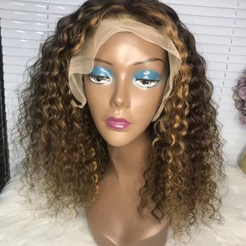 Bonanle Upgraded Hairline 13X6 Swiss Lace Pre-plucked Curly Highlight Bob Wig