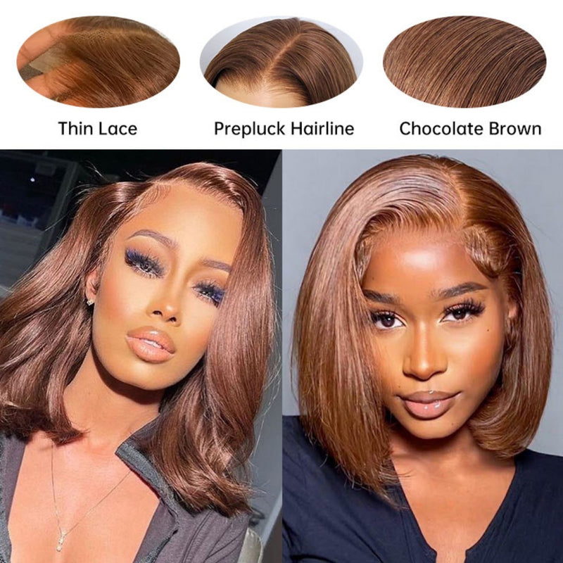 [50% OFF]HALF PRICE /// 5x5 /13x4 Transparent Lace #4 Brown Color Wig - Straight Bob