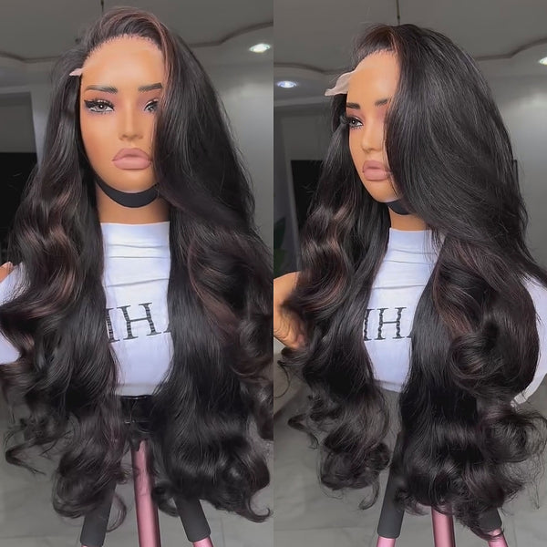 "3D DOME CAP" 9x6 HD Lace Upgraded Hairline C-shape Ear Glueless Highlight Color Wig with Drawcord - Body Wave Wavy