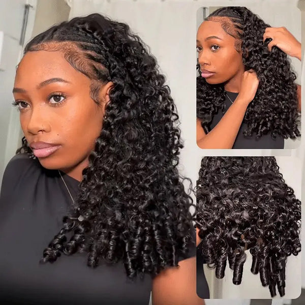 【3 IN 1 Half Wig】 Flip Over Half Wig with Drawcord Wear & Go Glueless Wig - Burmese Curly with Spiral Curl Ends