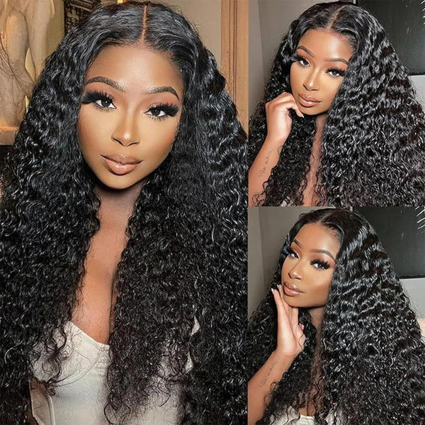 4x4/13x4/13x6/Full Frontal/360/Full Lace Transparent Lace Jet Black 1# Color Wig - Deep Wave