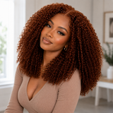 【Flash Sale】4x4 Transparent Lace Front Pre-plucked Reddish Brown Color 250% Density Wig - Kinky Curly