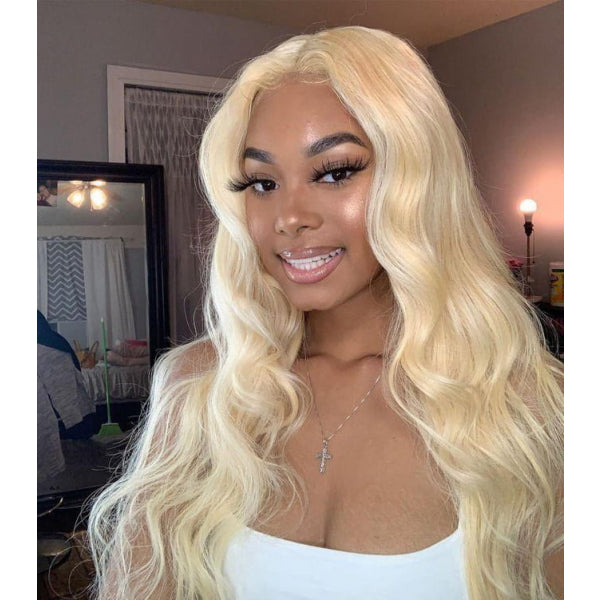 Full Lace HD/TRANSPARENT LACE PRE-PLUCKED 613 Blonde Color HUMAN HAIR WIGS WITH TRANSPARENT DRAWSTRING - BODY WAVE