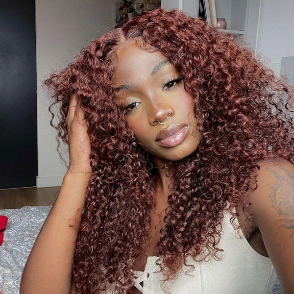 5x5/13x4 Transparent Lace Front Pre-plucked Hairline Reddish Brown Color 250% Density Wig - Water Curl