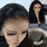 Black curly human hair wig with lace upgraded hairline and natural parting in 13x6 hd lace burmese curly style