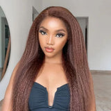 【Crazy】13x6 Transparent/Swiss Lace Brown Color Kinky Edge 150%180% Wig - Kinky Straight