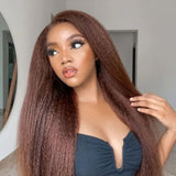 【Crazy】13x6 Transparent/Swiss Lace Brown Color Kinky Edge 150%180% Wig - Kinky Straight