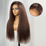 【Crazy】13x6 Transparent/Swiss Lace Brown Color Kinky Edge 150%180% Wig - Kinky Straight