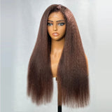 【Crazy】13x6 Transparent/Swiss Lace Brown Color Kinky Edge 150%180% Wig - Kinky Straight