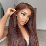 【Crazy】13x6 Transparent/Swiss Lace Brown Color Kinky Edge 150%180% Wig - Kinky Straight