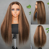 【Crazy】"3D DOME CAP" 9x6 HD  Lace Upgraded Hairline C-shape Ear  Highlight Color Glueless Wig with Drawcord - Kinky Straight