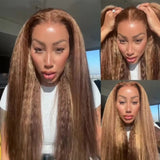 【Crazy】"3D DOME CAP" 9x6 HD  Lace Upgraded Hairline C-shape Ear  Highlight Color Glueless Wig with Drawcord - Kinky Straight
