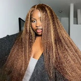 【Crazy】"3D DOME CAP" 9x6 HD  Lace Upgraded Hairline C-shape Ear  Highlight Color Glueless Wig with Drawcord - Kinky Straight