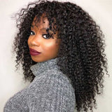 Full Machine Made Human Hair Wig - Curly with Bang