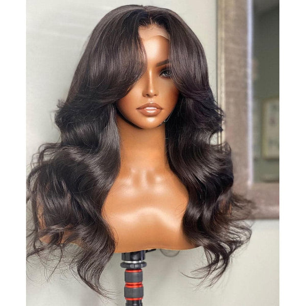 13x4 Transparent Lace Front Pre-plucked Hairline Human Hair Wig -  Body Wave With Curtain Bang