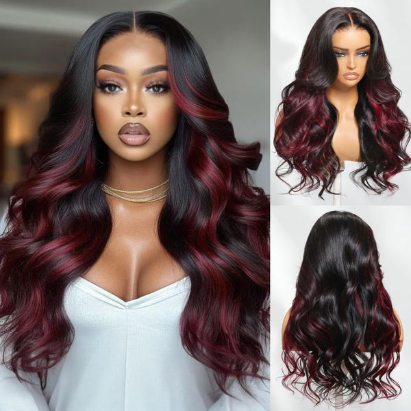 【Flash Sale】4x4/13x4 Transparent Lace Front 250% Density Highlight Burgundy Color Wig - Body Wave Wavy
