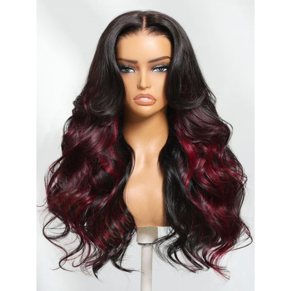 【Flash Sale】4x4/13x4 Transparent Lace Front 250% Density Highlight Burgundy Color Wig - Body Wave Wavy