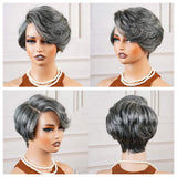 13x4 Transparent Lace Front Pre-plucked Salt and Pepper Gray Color Wig - Styled Piexie