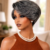 13x4 Transparent Lace Front Pre-plucked Salt and Pepper Gray Color Wig - Styled Piexie