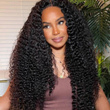 Elaine 13x4 transparent lace front wig with lush black curly hair and natural-looking parting for seamless lace wigs look