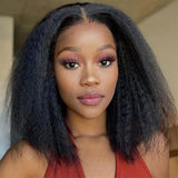 Black voluminous wavy human hair erin 13x6 transparent lace front wig with kinky straight bob and natural part