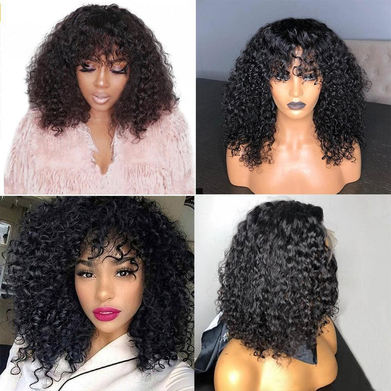 EVELYN PREPLUCKED HAIRLINE CURLY WITH BANG HUMAN HAIR 360 LACE FRONT WIG