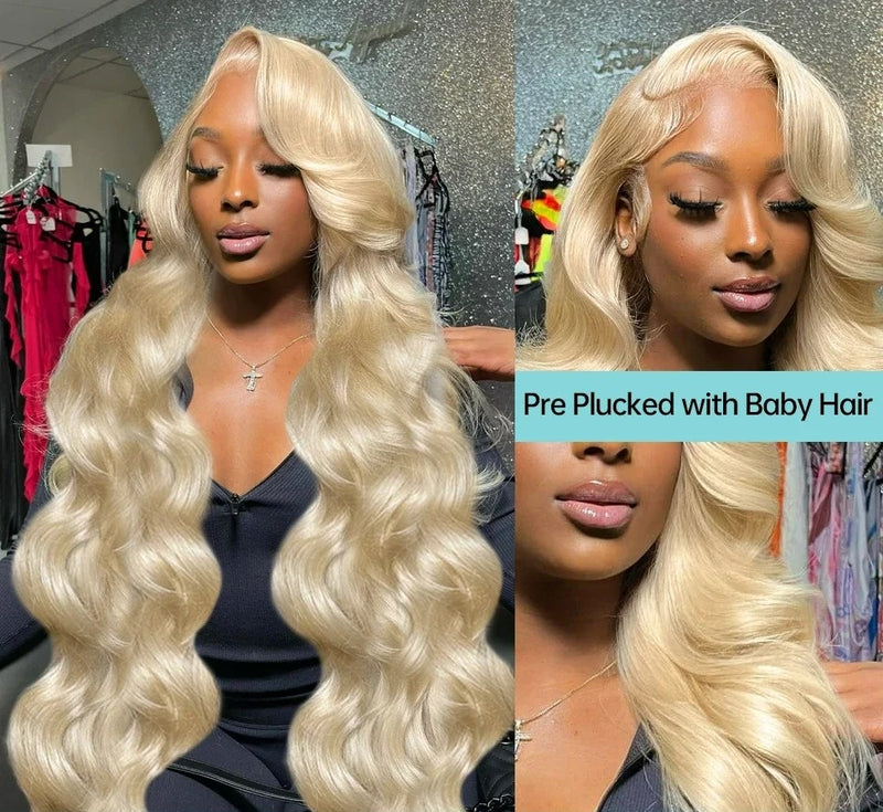 Full Lace HD/TRANSPARENT LACE PRE-PLUCKED 613 Blonde Color HUMAN HAIR WIGS WITH TRANSPARENT DRAWSTRING - BODY WAVE