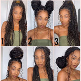 "Fitted Cap" Full Lace Knotless Braided Brown Color Natural Black Root Wig with Invisible Strap - Boho Curls
