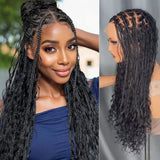 "Fitted Cap" Full Lace Knotless Braided Wig with Invisible Strap - Boho Curls
