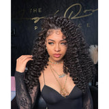 Black voluminous curly hair extensions with lace upgraded hairline and natural texture in 13x6 hd lace wig
