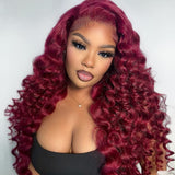 【Flash Sale】13x6 Transparent Lace Front Pre-plucked Hairline 250% Density Burgundy Color Wig - Loose Wave