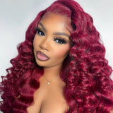 【Flash Sale】13x6 Transparent Lace Front Pre-plucked Hairline 250% Density Burgundy Color Wig - Loose Wave