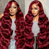 【Flash Sale】13x6 Transparent Lace Front Pre-plucked Hairline 250% Density Burgundy Color Wig - Body Wave Wavy