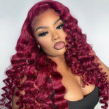 【Flash Sale】13x6 Transparent Lace Front Pre-plucked Hairline 250% Density Burgundy Color Wig - Loose Wave